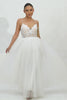 Lace White Tulle Spaghetti Straps A Line Tea Length Graduation Dress